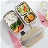 1600ml wooden color lid 304 stainless steel double layers lunch box meal prep with handle
