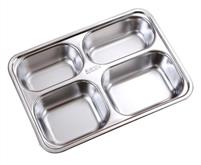 rectangular 304 stainless steel food dish four compartments stainless steel lunch plate with lid